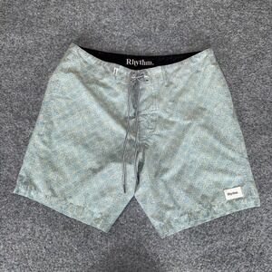 Rhythm‎ Board Shorts Mens 30 Blue Geometric Huckberry Swim Surf Performance